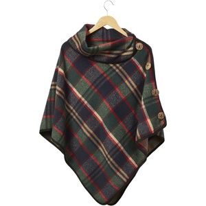 Winter Green Patrick Plaid Button Poncho